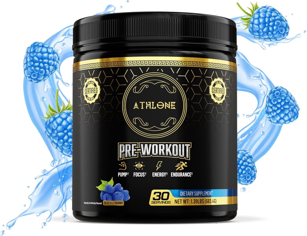 Pirms Workout Pulveris Blue Raspberry Veiktspēja Blend- Enerģija ar kofeīnu, L-citrulīns, Beta Alaline, Himalaju rozā sāls - Nr Mākslīgās krāsvielas (30 Servē)