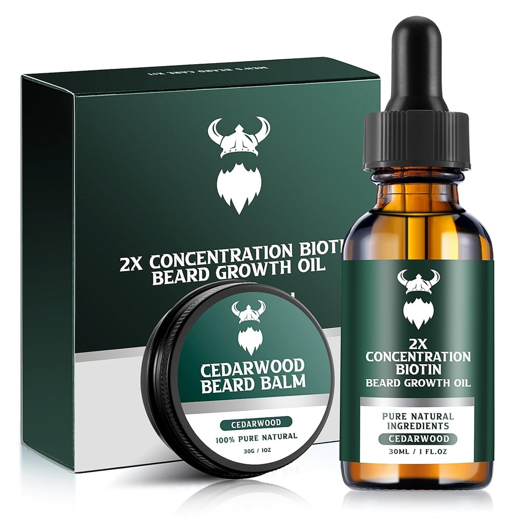 Bārda augšanas komplekts - 2X Biotīna koncentrācija vīriešiem, dabas argana, Jojobas eļļas un vitamīni (Cedarwood)