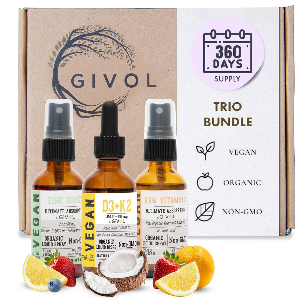 Imunitātes atbalsta iepakojums - Raw vitamīns C, D3 & K2 Šķidrums, cinka pikolināts - Premium Heart Health Vitamīni w/Essential Minerals, Antioksidanta īpašības, & Kardiovaskulārie ieguvumi - 180 dienu piegādes