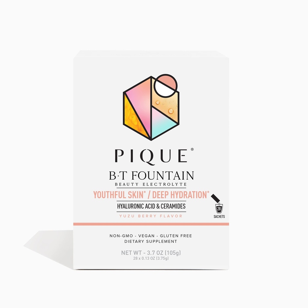 PIQUE BT strūklains Beauty Elektrolītu Pulveris - Hialuronskābe, keramīdi, magnijs hidratētai, elastiskai ādai - Nav pievienots cukurs - 28 vienserveru uzlīmes (1 iepakojums)