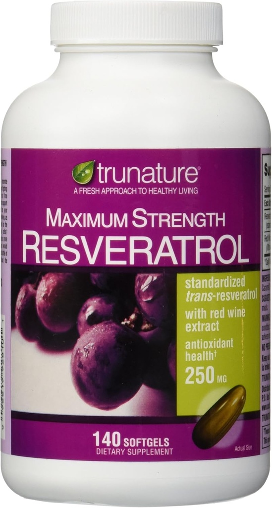TruNature Resveratrol Plus standartizēts Trans-Resveratrol 250 Milligram, 140 Veģetārās kapsulas