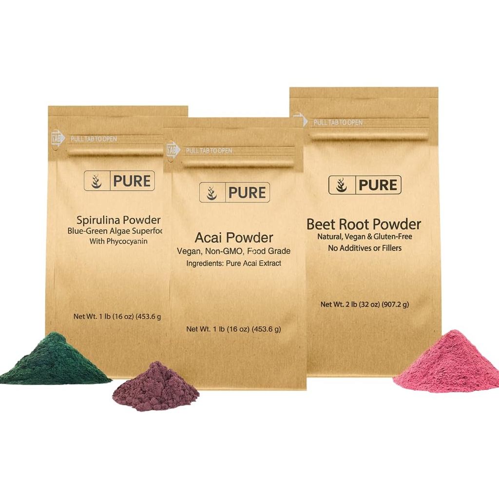 CŪKU ORIĢINĀLA SASTĀVDAĻAS Biešu saknes, spirulīnas un Acai pulvera paka, dažādi izmēri, neĢMO, augu izcelsmes piedevas