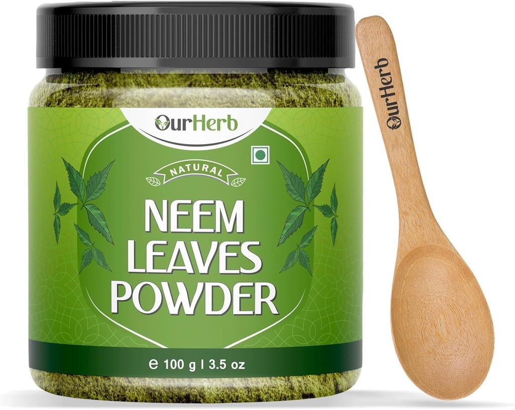 Neem atstāj pulveris Dabīgs šķīdums Pimple-free Skaidra āda un zīdaini mati, Ideāli piemērots sejas iepakojumiem, matu kopšanai, un pigmentācijas atbalsts ar koka spoon – 100g 3.5 Oz
