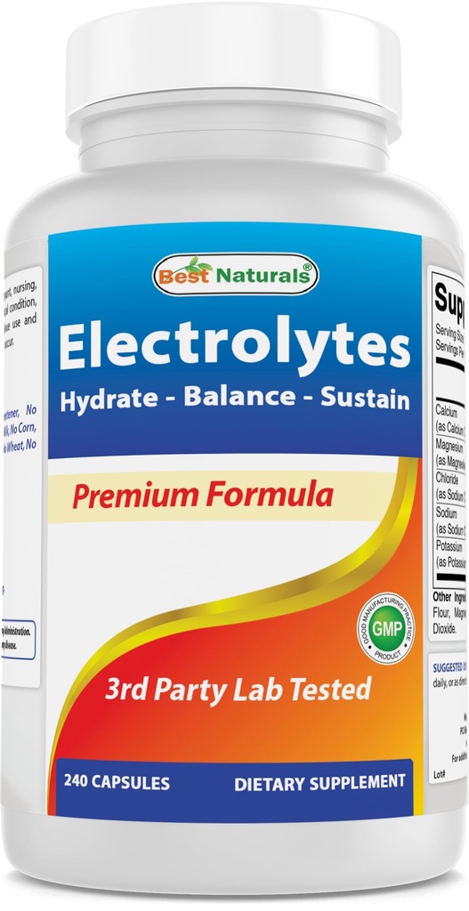 Labākie dabas Elektrolīti Hydrate-Balance-Sustain Premium Formula 240 Kapsulas. Brīvs glutēns un ne-ĢMO.