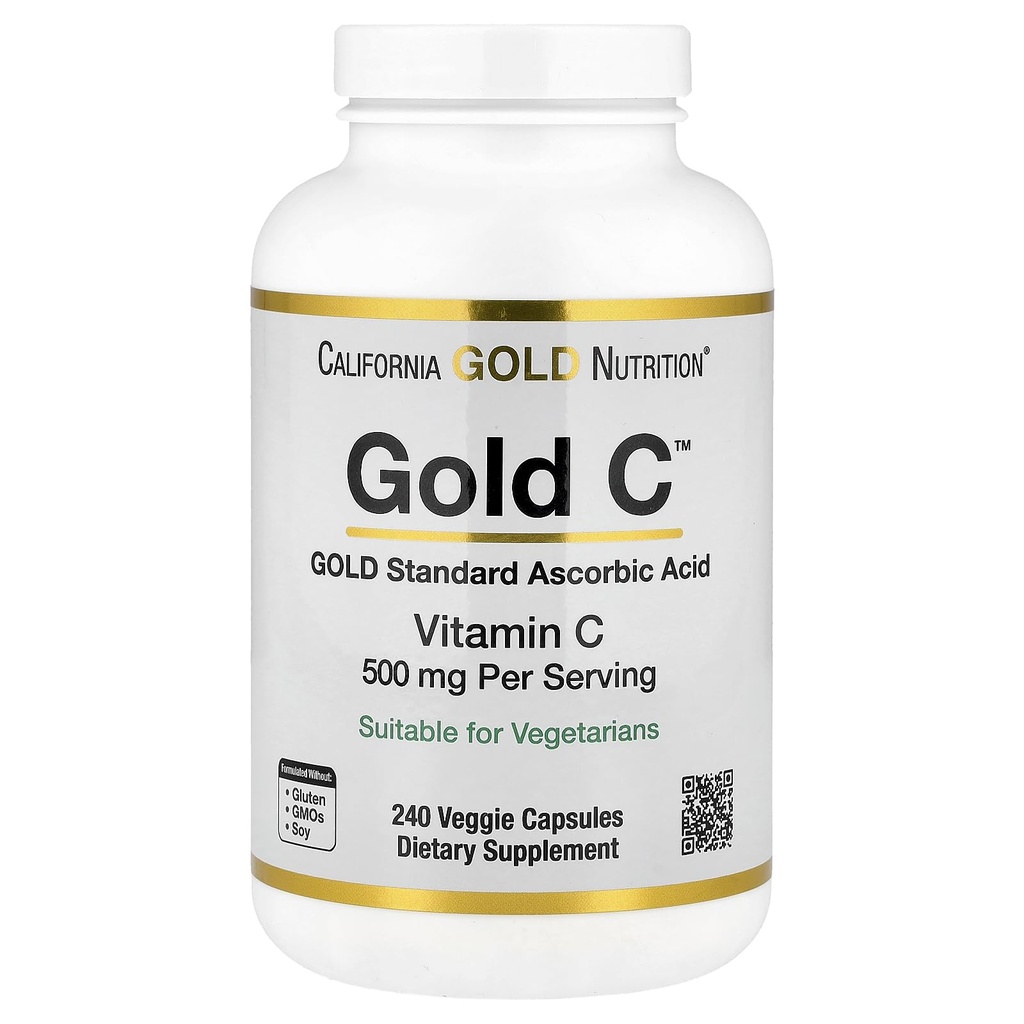 California Gold Nutrition Gold C USP pakāpe C vitamīna papildinājums - Imūnsupport & Seasonal Wellness - Veģetārs Friendly - bez lipekļa, ne-GMO - 500 mg - 240 Veggie kapsulas