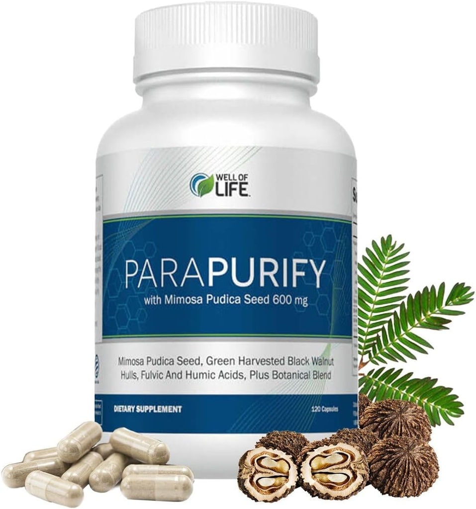 ParaPurify-120 Kapsulas: Gremošanas veselības atbalsta papildinājums Ietver Mimosa Pudica Black Walnut Supreme Nutrition- Organic Formula, Non-GMO All-Natural Herbal Blend for Optimal Gut Health
