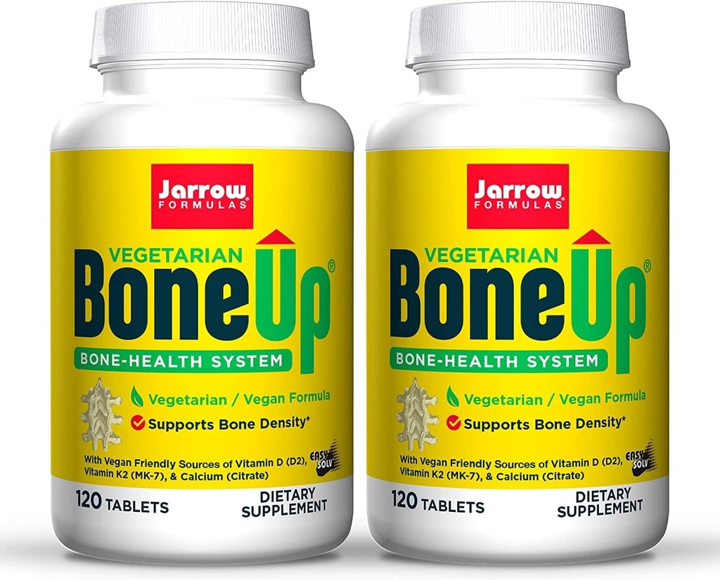 Jarow Formulas BoneUp Veģetārietis - 120 tabletes, iepakojumā 2 - Veģetārietis/vegana Papildinājums kaulu veselībai - Vegan-Draudzīgi avoti D3 vitamīns, K2 vitamīns (kā MK-7) un kalcijs - 120 Kopējais apkalpo