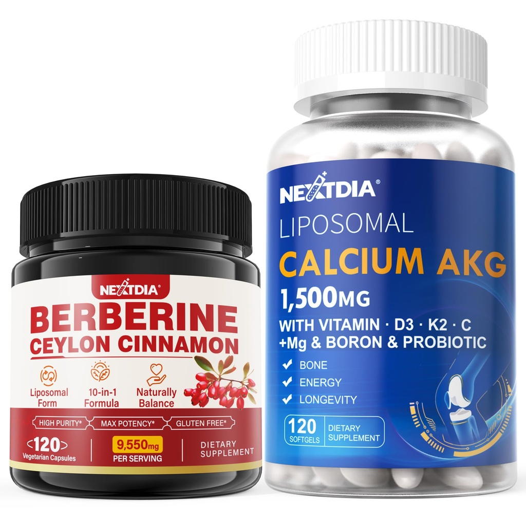 berberīna papildinājums 1500mg + liposomālais kalcija AKG papildinājums 1500mg