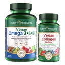 Tīrības produkti Bundle - Vegan Omega 3-6-9 (180 ct)+ Vegan Collagen Builder Omega 3-6-9 (5 in 1” augu bāzes Omega Essential Taukskābe) - Vegan Collagen Builder (w/Key Plant-Based Sastāvdaļas)