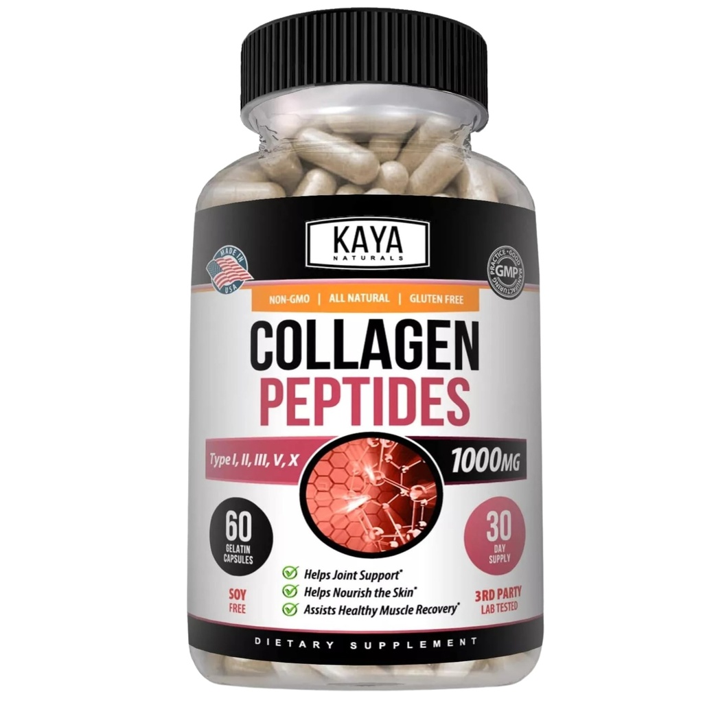 Kaya Naturals Multi-kolagēna peptīdu komplekss Pulveris sievietēm un vīriešiem, tips I, II, III, V & X