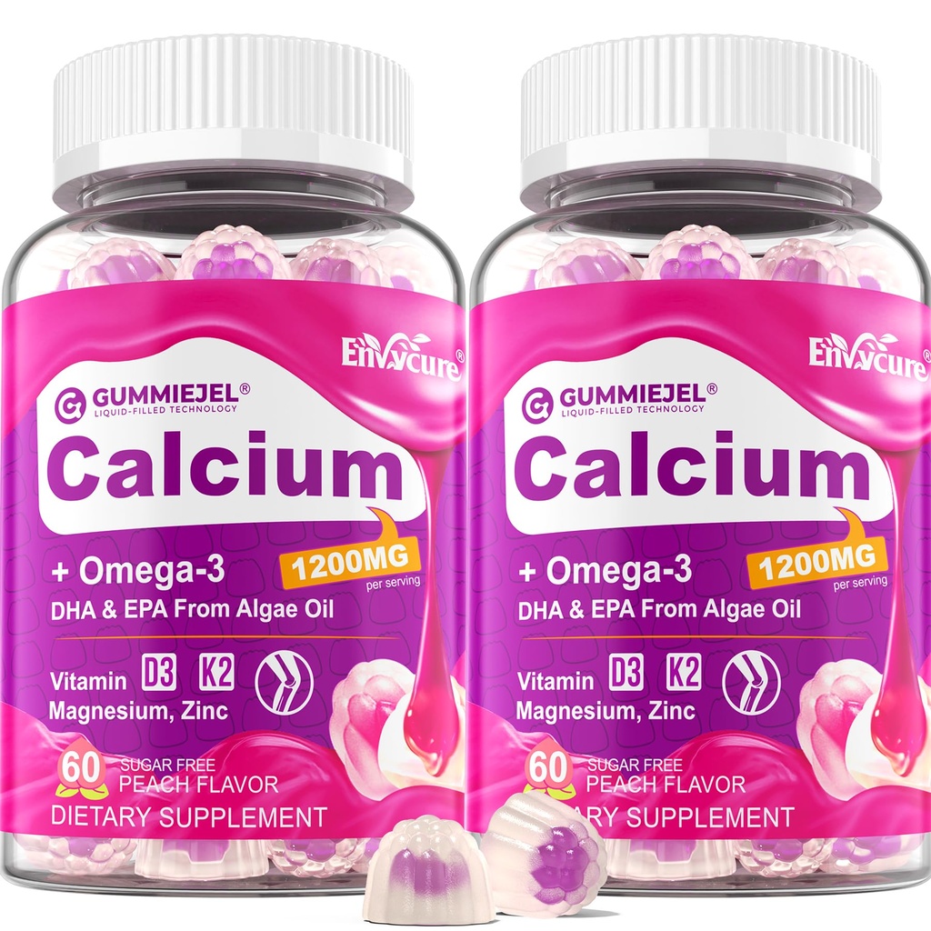 Cukuru nesaturošs kalcija citrāts Gumijas 1000mg w/Vitamīns D3 K2, magnijs, cinks, bors, mangāns, varš kauliem, muskuļi un imūna, galīgā absorbcija Kalcija papildinājums sievietēm un vīriešiem - Vegan, 120 Cts