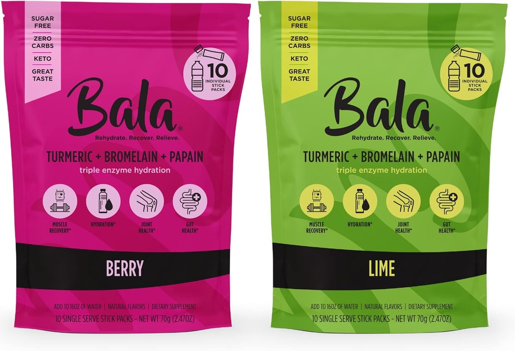 BALA Turmeric Enzyme pulverpakas, bezcukura hidrācijas maisījums Gut veselībai, imūnsupport, dabas Flavors, 10 iepakojums