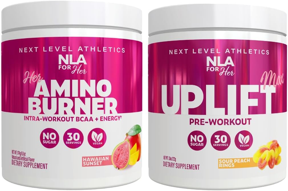 NLA par viņas Pre / Intra Workout Stack (tostarp viņas Thermogenic Amino Hawaiian Sunset un Uplift Max Pirms Workout Skābu Peach Rings)