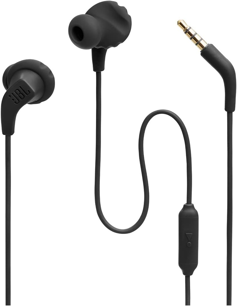JBL Izturība Run 2 Wired - Ūdensizturīgs Wired Sports in-Ear Austiņas, Pure Bass Sound, Rokas-free Calls, Never Hurt. (Melns)