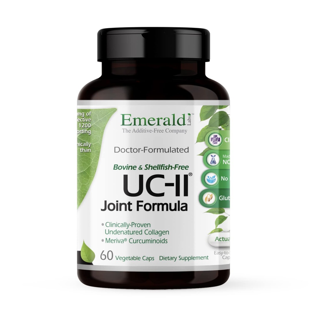 EMERALD LABS UC-II kopīgā formula - izgatavots no nedenaturēta kolagēna II tipa, bioperīna, kurkuminoīdiem un vairāk muskuļu un locītavu veselībai un kustīgumam - 60 Dārzeņu kapsulas