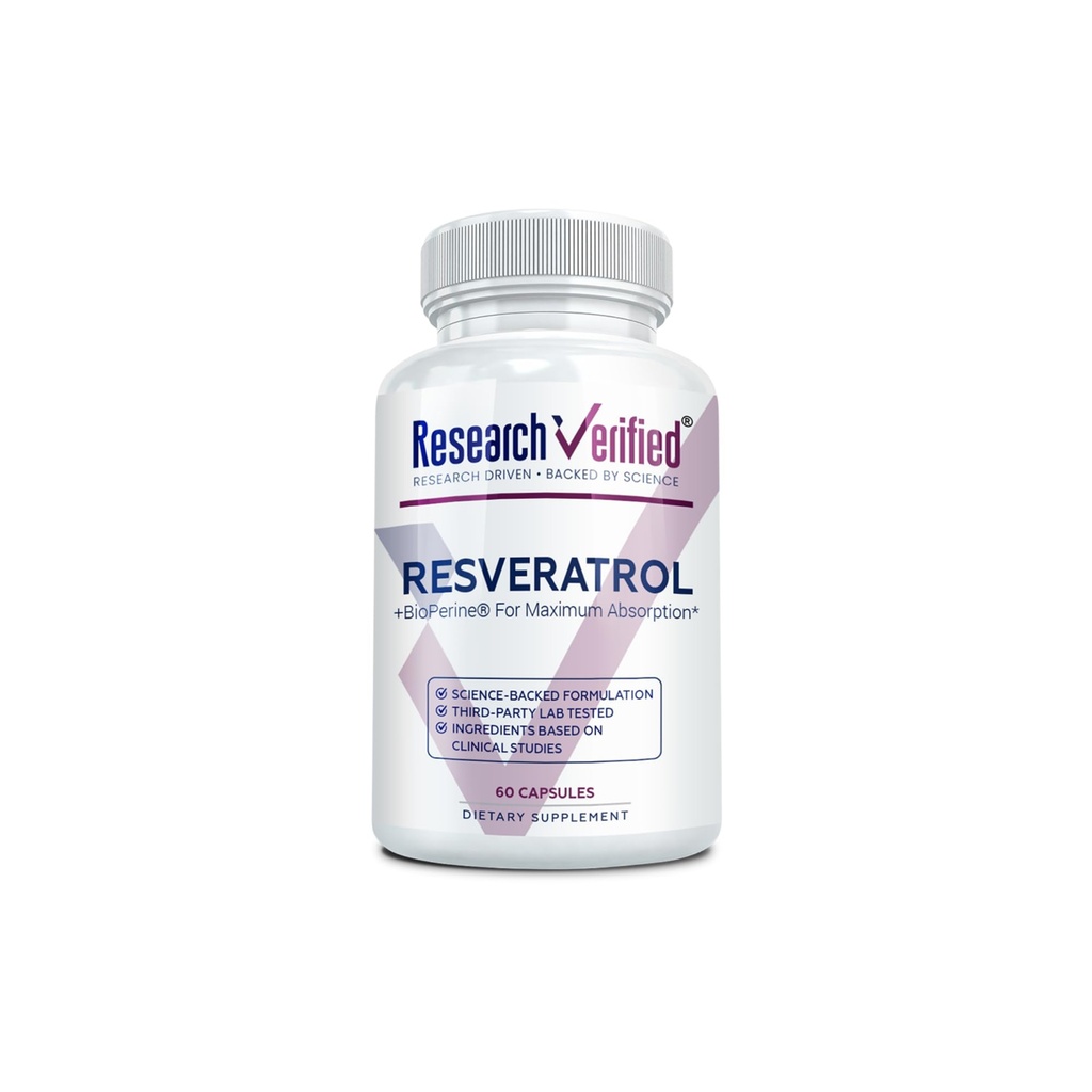 Pētniecība Verificēts Resveratrol - 98% Trans-Resveratrol 1000 mg, Anti-Aging atbalsts - 1 pudele - 60 kapsulas