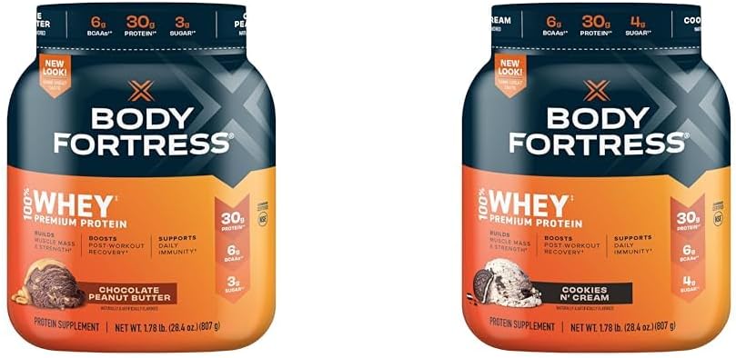 Ķermenis Fortress 100% Sūkalas Premium Olbaltumvielas Pulveris Šokolādes zemesriekstu sviests un cepumi N' Cream, 1.78lbs Katrs