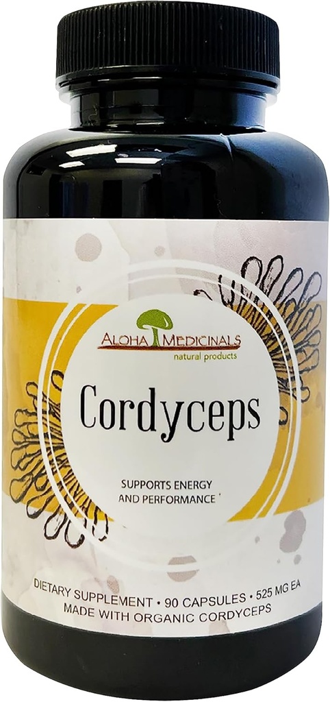 Aloha zāles Pure Cordyceps, Certified Organic Sēņu Papildinājums, Atbalsts Imunitāte un enerģija, iepakojumā 1, 90 kapsulas