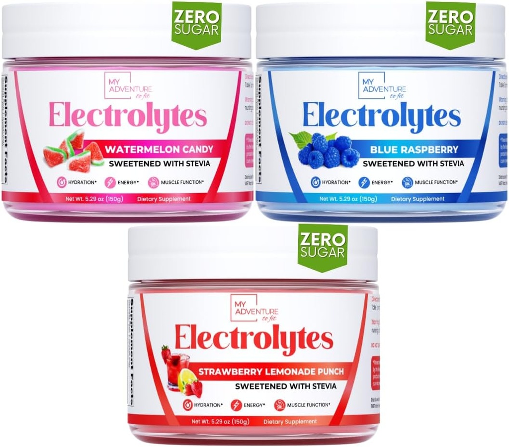 Mans piedzīvojums, lai padarītu atsvaidzinošu hidratācija Elektrolīti pulveris ar nulles cukura, barbe, zils aveņu un arbūzu Candy & zemeņu Limonāde Flavors