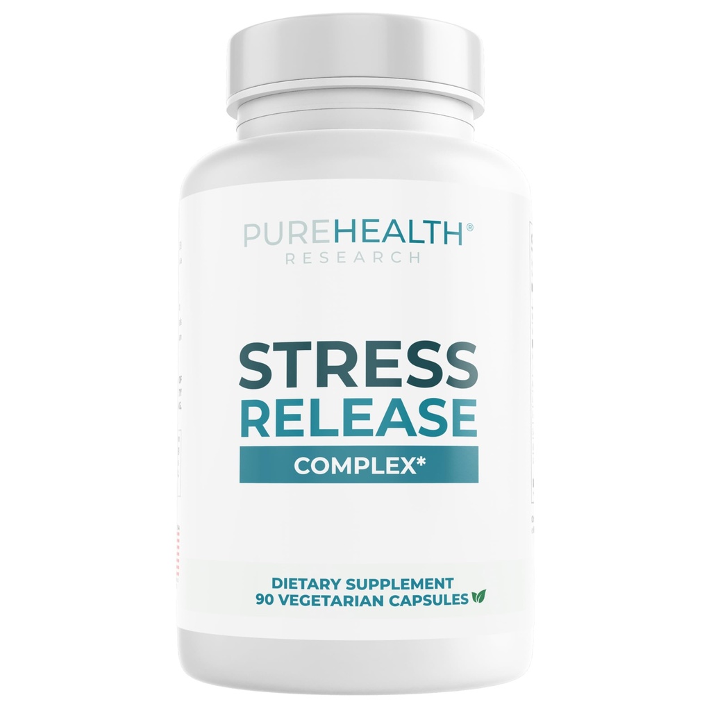 PUREHEALTH PĒTNIECĪBA Stresa Release Complex - Mood atbalsta papildinājums sievietēm un vīriešiem - palīdz ar neregulāru stresu un relaksāciju - ar Ashwagandha, L Theanine, Lemon Balm, Niacin & More - 90 kapsulas