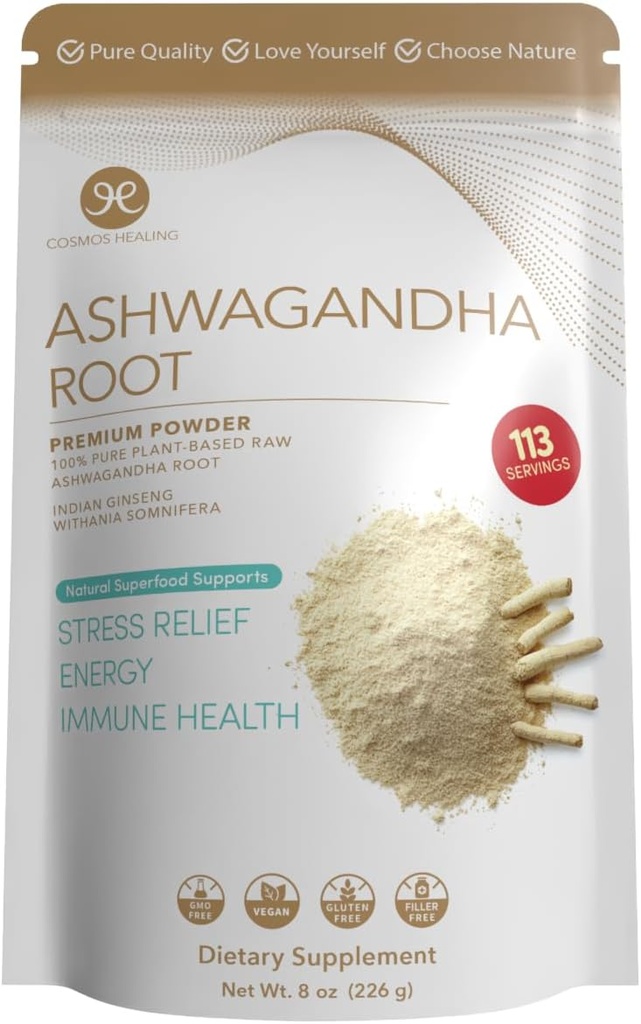 Ashwagandha Saknes pulveris - Organic Adaptogen - 8 oz (113 Servējumi) - - 2 Grams per Servējot - - ayurvedic Stress Atbalsts & Enerģijas pastiprinātājs - Non-GMO, Vegan, Gluten-free