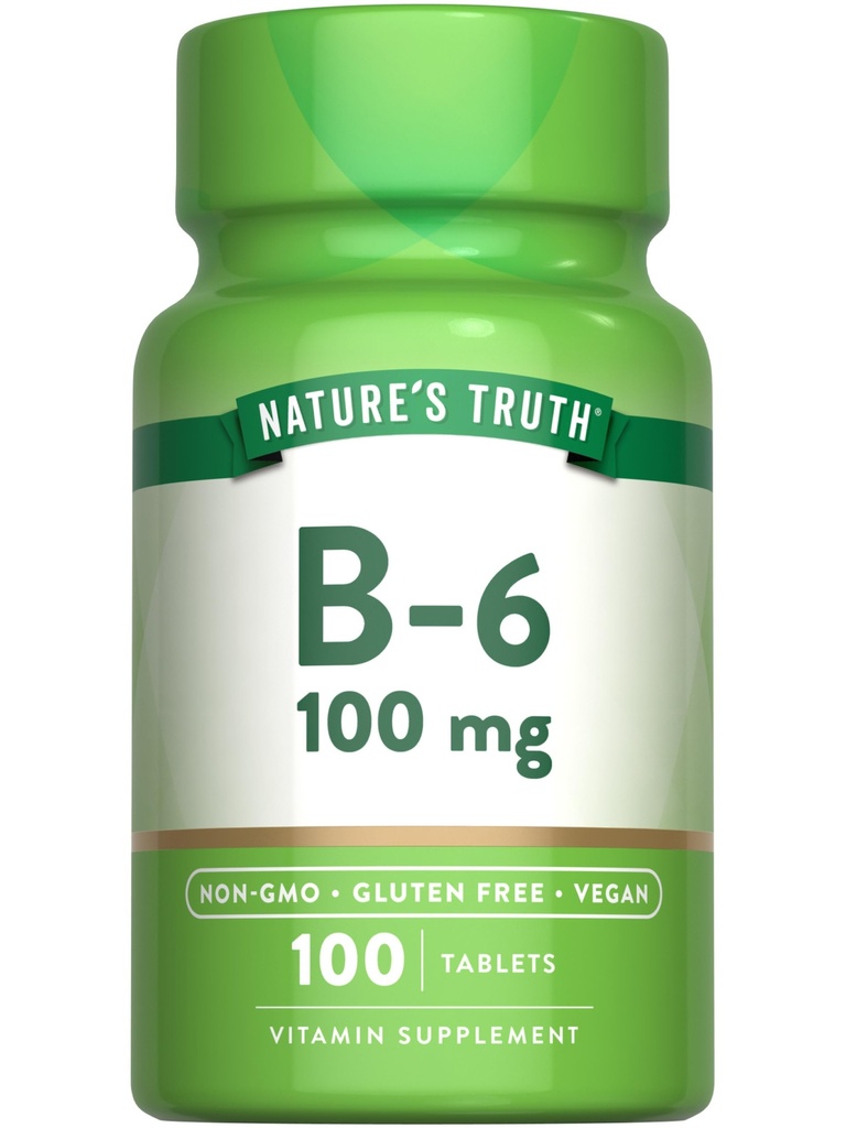 Dabas patiesība B6 Vitamīns - 100 mg - 100 tabletes - Vegāns, bez GMO un lipekļa Papildinājums
