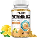 Vitamīns B2 Gumies Riboflavin 400mg Papildinājums bērniem un pieaugušajiem - magnija glicināts, cinks, CoQ10, vitamīns B12 - Migraine Relief & Enerģija, nervu sistēmas atbalsts, bez citrona Flavor, 60ct