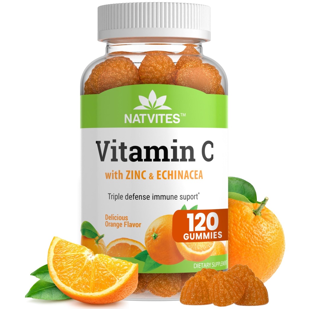 C vitamīns un cinks Gumijas pieaugušajiem ar Echinacea un Rose Hips – apelsīnu uzliesmojošs gumijas vitamīni sievietēm un vīriešiem – Imūnās atbalsta papildinājums – ne-GMO, Vegan, Gluten, Nut un Dairy Free (120 grāfs)