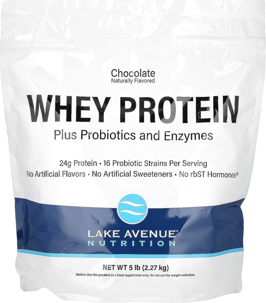 Lake Avenue Whey Protein + Probiotikas, Šokolāde, 5 lb Pouch (2,27 kg), Uzturs