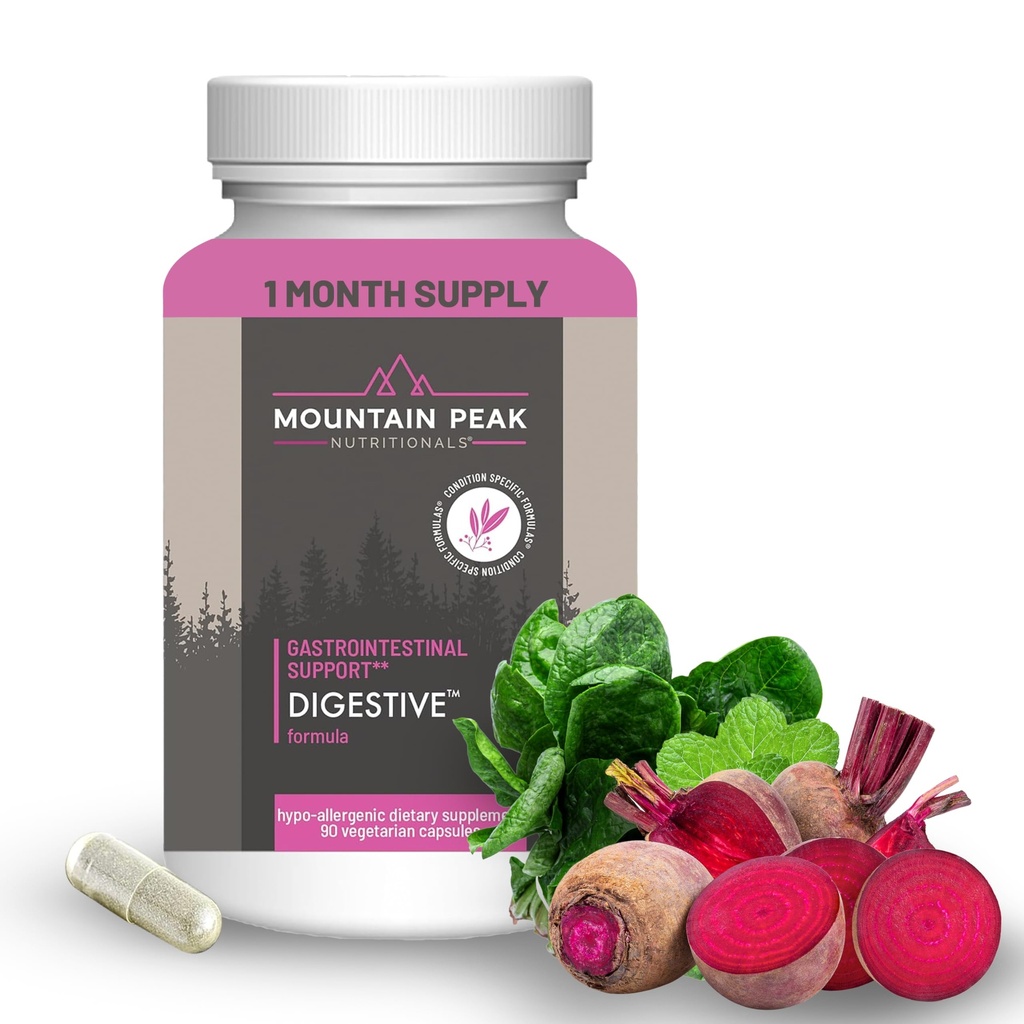 Mountain Peak Uzturs Gremošanas enzīmi un probiotikas Gut veselībai un uzpūšanās Relief - Advanced Gremošanas Papildinājums w/ 12- Train Probiotikas Blend & Betaine HCl (90 Veģetārās kapsulas)