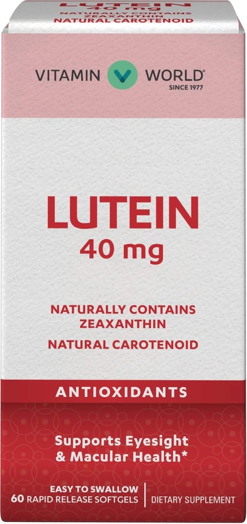 Vitamīnu pasaule Luteīns 40mg 60 Rapid Release Softgels, acu veselība, redze, antioksidants