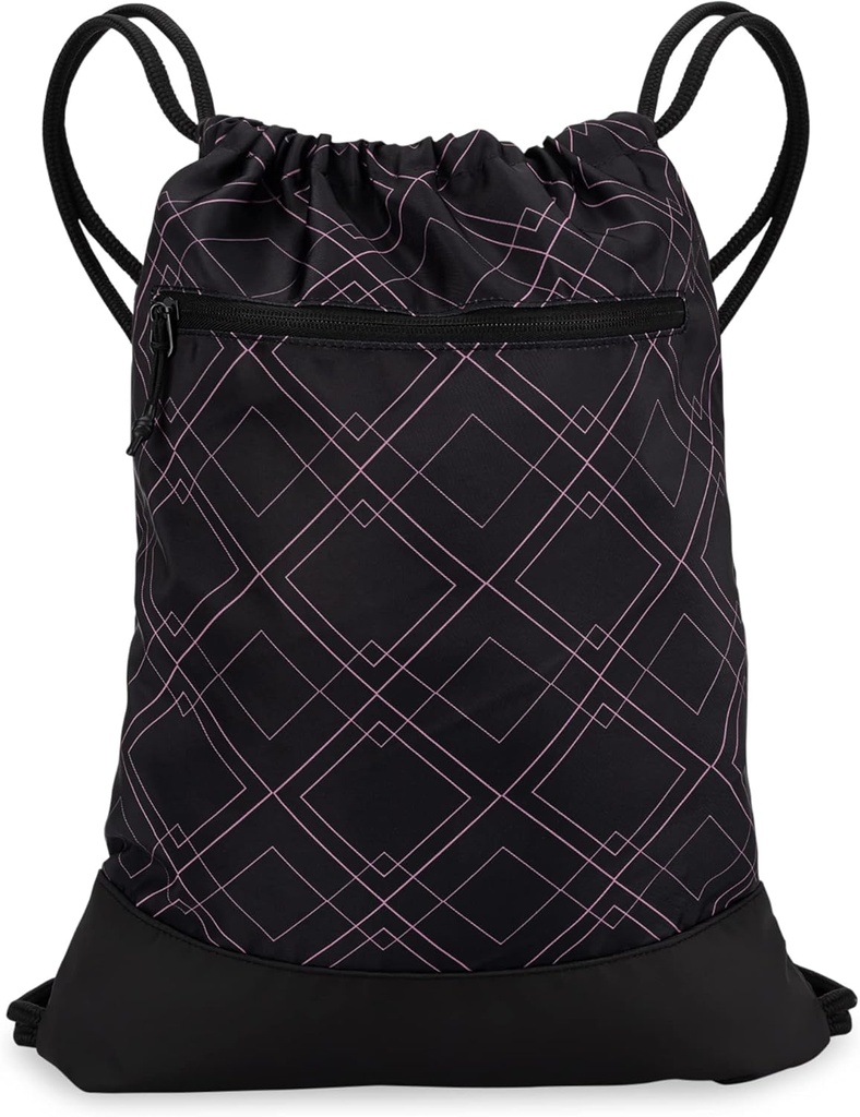 Drawstring Gym Bag sievietēm ; Izturīgs vieglais Gym Cinch Mugursomas ar grafikas dizainu; Great for the Gym and Sports; Melns/Rose - ģeometrisks
