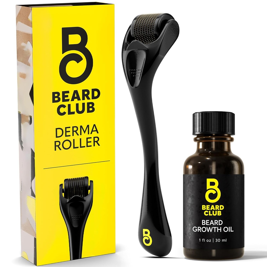 Bārda klubs Derma Roller & Beard Growth Oil priekš sejas, ķermeņa un skalpa mikroniedru rolleris vīriešiem un sievietēm ar 540 titāna mikroniedrēm - bārdaino rolleris priekš matiem un bārda