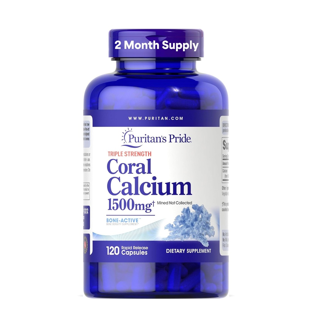 Puritan ir lepnums Triple Strength Coral Calcium 1500mg ar kaulu-Active TM, Diētiskā papildinājums sirds, nervu, un muskuļu atbalsts, 2 Mēnešu Apgāds, 120 Ātras atbrīvošanas kapsulas