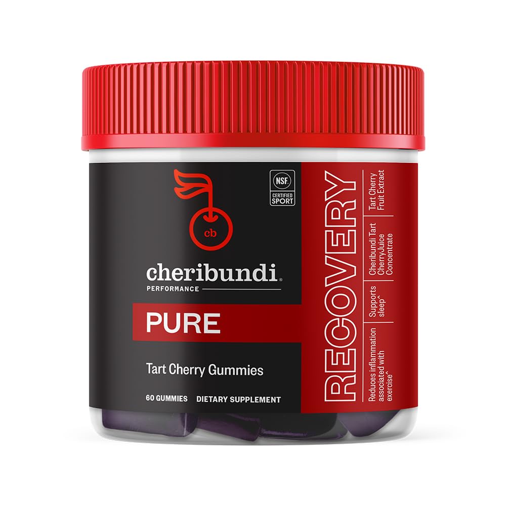 Čeribundi Tart Cherry Gummies Pure -- Veiktspēja maksimālai atgūšanai ar 25 Tart Ķirši -- Jaudīgs Antioksidants Atbalsts, Non-GMO, Gluten-Free, Vegan -- 20 Kalorijas uz Kalpošanu -- 60 Skaits