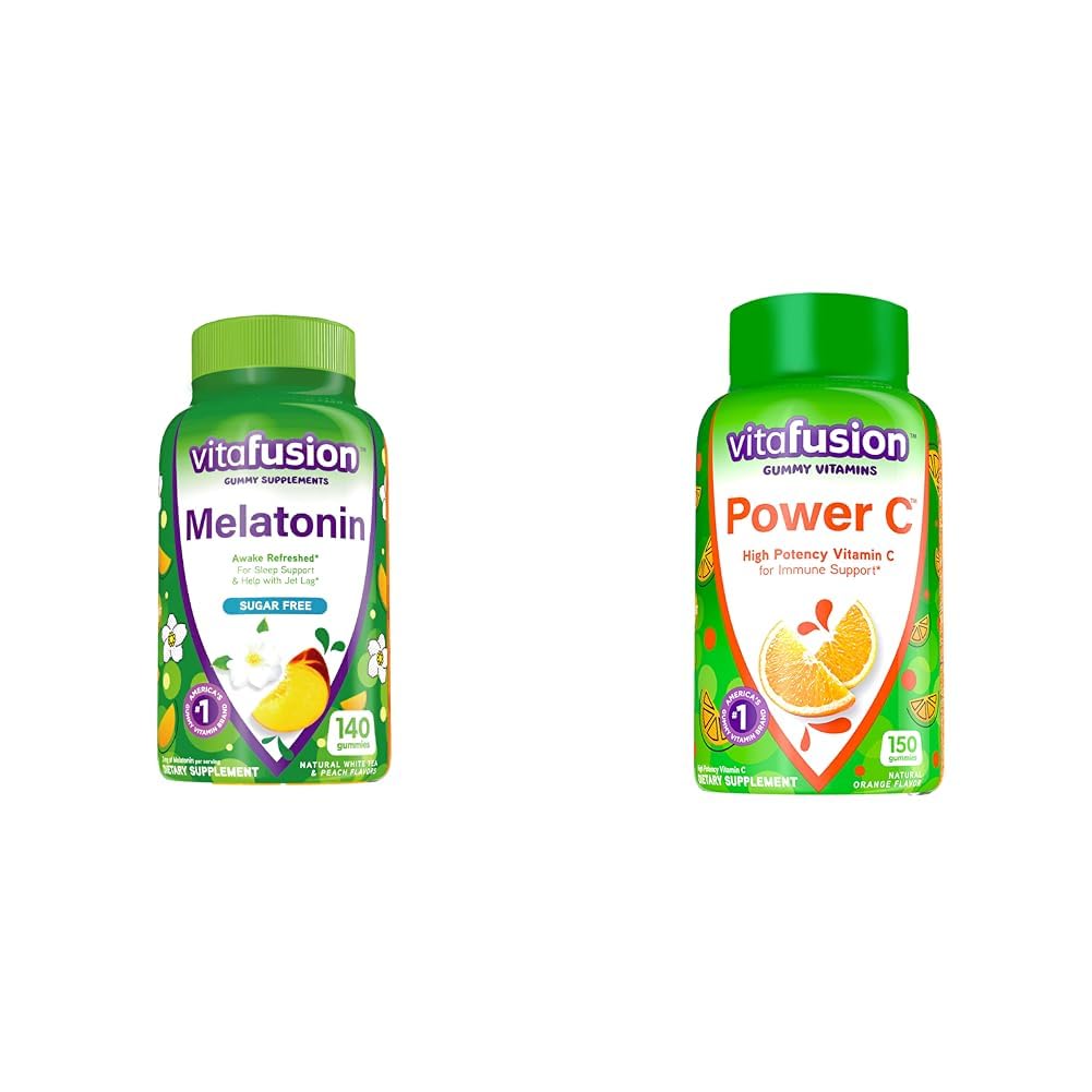 Vitafusion Melatonīns 140ct Power C vitamīns C Gumies 150ct Imūnais atbalsts Orange Flavor