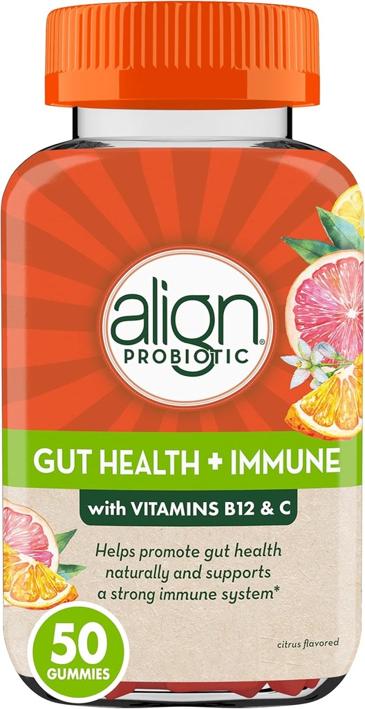 Saskaņot probiotikas, Gut Veselība & Immunity Atbalsts, Probiotikas sievietēm un vīriešiem, #1 Doctor Ieteicamais zīmols, vitamīns C un B12 Imūnās atbalsta & enerģija, Citrus Flavor, 50 Gumies