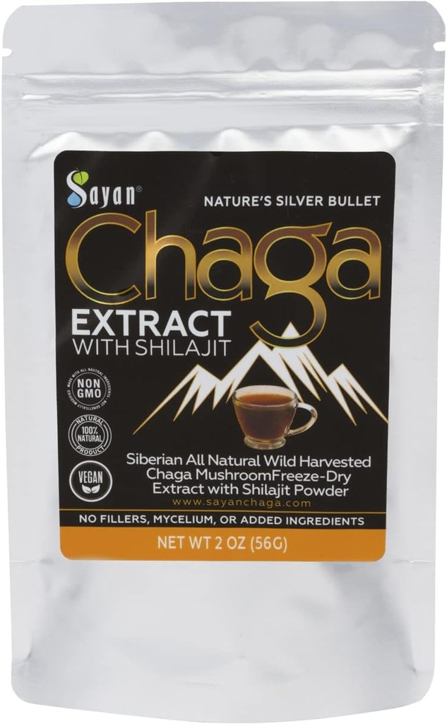 Sayan Siberian Chaga Sēņu ekstrakts ar Shilajit pulveri (2 oz) – Organiska antioksidanta tēja – Imūnsistēmas un gremošanas sistēmas atbalsts – Fulvic Acid Papildinājums – Enerģija un dzidrums – Nē Fileri