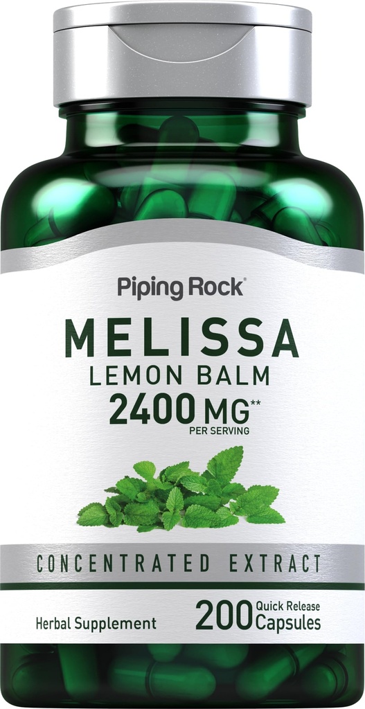 Piping Rock Lemon Balzams Kapsulas 2400mg - 200 Grāfs -- Citron Balzams ekstrakts -- Melissa augu papildinājums -- bez lipekļa, ne-GMO