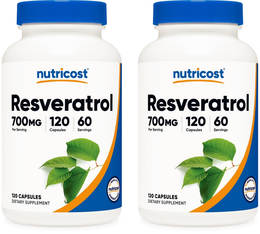 Nutricost Resveratrol 700mg; 120 Dārzeņu kapsulas - 50% Trans-Resveratrol (2 pudeles)