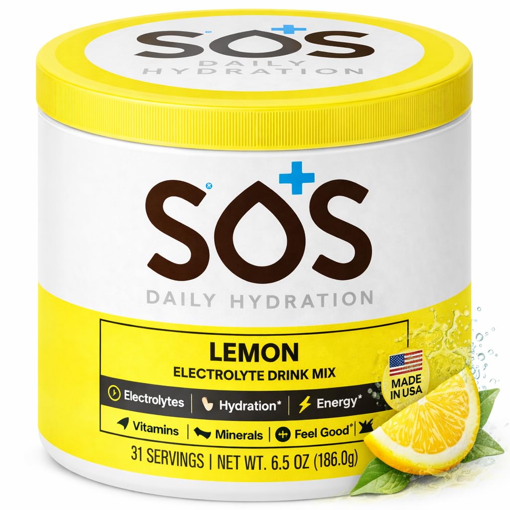 SOS Hidratācija Elektrolītu pulveris dzēriens Sajaukšana - Bulk 31 Apkalpošana - Zems cukura līmenis - 15 Calorie Keto-Draudzīgi & Strauja Rehidrācija - Lemon Flavor