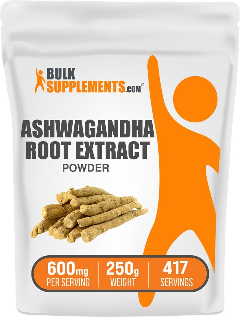 BulkSupplements.com Ashwagandha Root Extract Powder - Ashwagandha Papildinājums, Herbal Papildinājums - Vegan & Gluten Free, 600mg per Serving, 250g (8,8 oz) (iepakojums no 1)