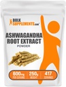 BulkSupplements.com Ashwagandha Root Extract Powder - Ashwagandha Papildinājums, Herbal Papildinājums - Vegan & Gluten Free, 600mg per Serving, 250g (8,8 oz) (iepakojums no 1)