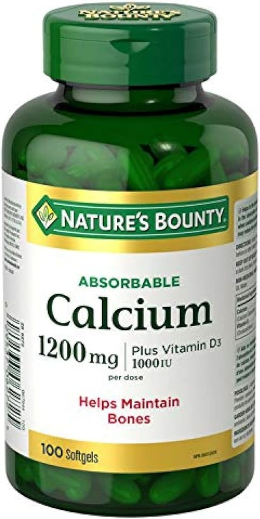 Dabas Bounty Absorbējamais kalcijs 1200mg plus vitamīns D3 1000IU 100 skaits