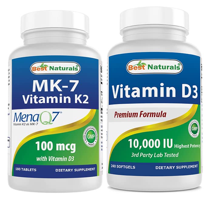 Labākā dabas K2 vitamīns (MK7) ar D3 un vitamīnu D3 10000 I