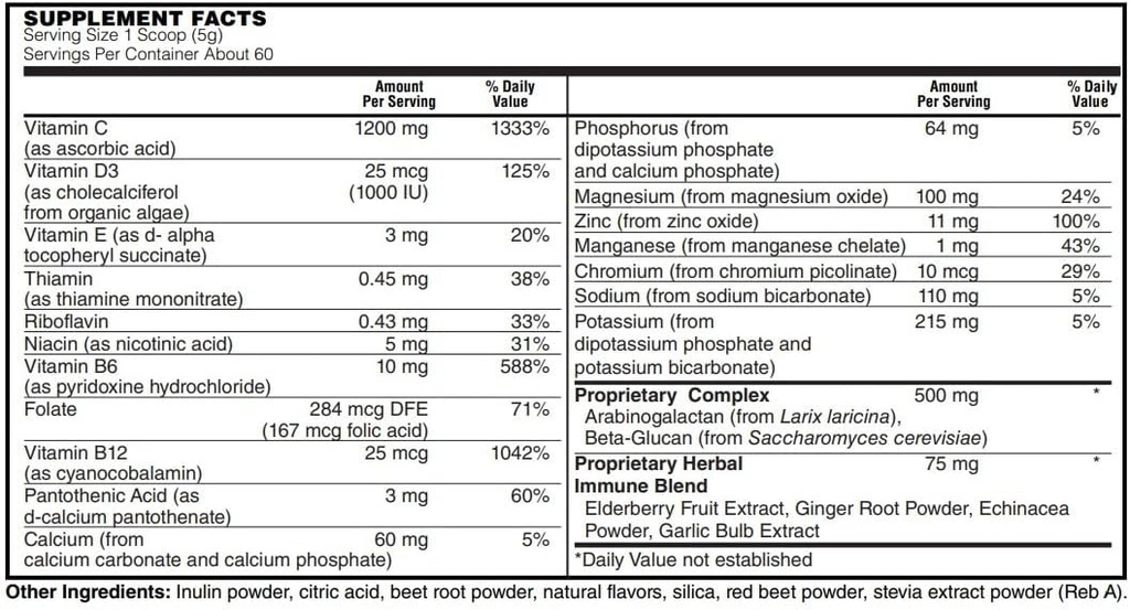 BariatricPal ImmunoLYTE Fizz ar 1200mg vitamīnu C Plus D3, Cinka un plūškoka - Imūnsupport & Electrolyte Recovery! - Berry