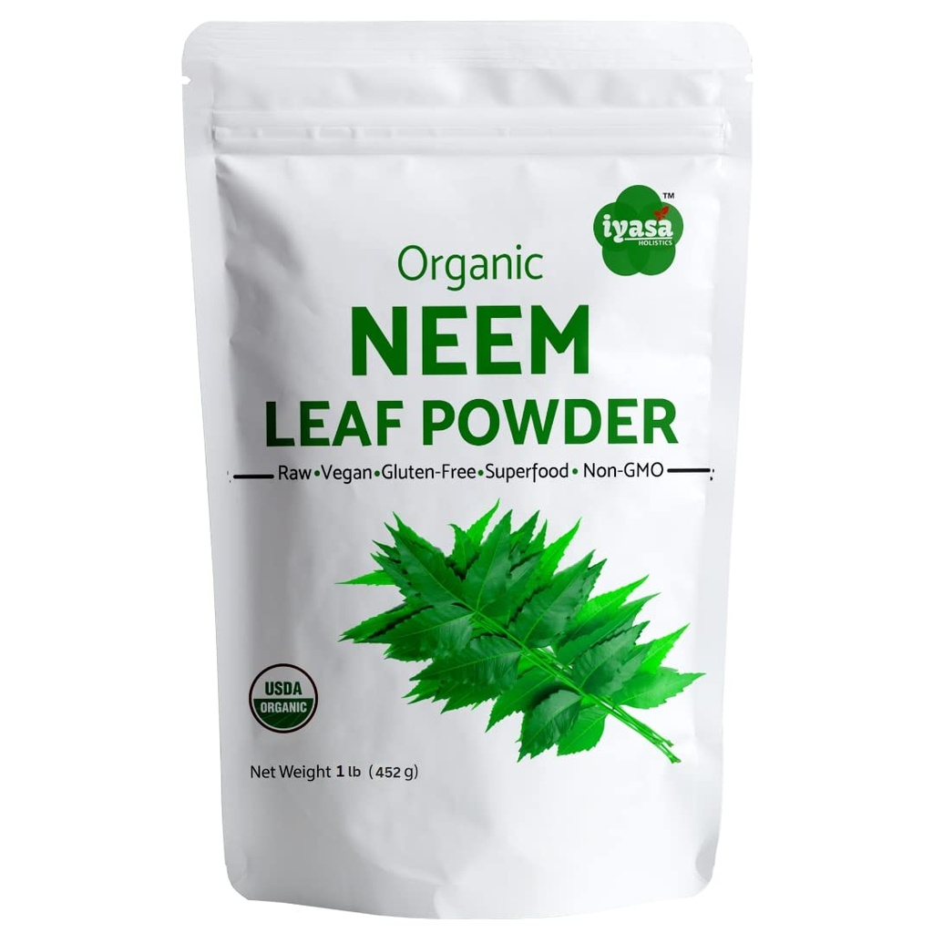 Iyasa Holistics Organic Neem Pulveris Ayurveda herb un superfood, atbalsta asins un aknu attīrīšanu, veicina veselīgu matu un tīra āda, atdalāms Bag 16 oz/ 453g