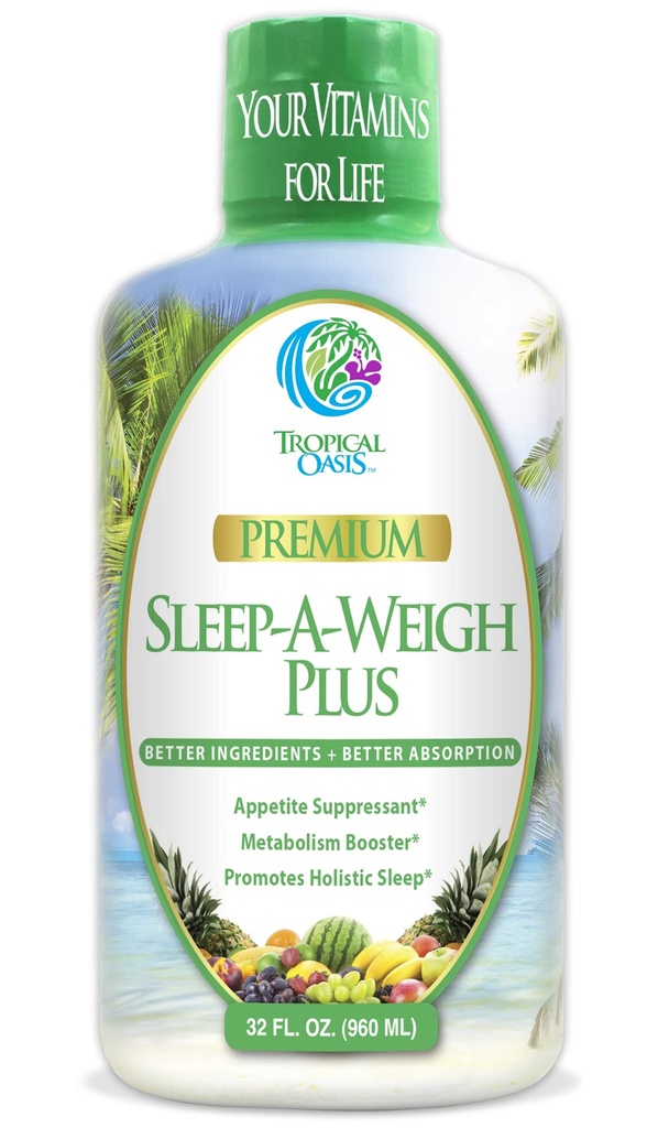 Sleep-A-weigh Plus -"šķidrs miegs Multiminerāls " Dabas Miega, Stress & Svars Loss Asistant " w/Collagen, L-karnitīns, L-Lysine, Tonalin CLA, Apple Cider Etiķis, 5-HTP, Vitamīni " Non-GMO " 32 Serve