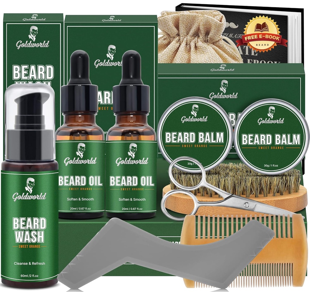 Beard Kit, Beard Grooming Kit w/2 Pack Beard Oil&2 Pack Beard Balm, Christmas Stocting Students Dāvanas vīriešiem Him Vīrs Tētis Draugi,Scaving Kit w/Beard Wash Comb Suka