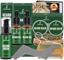 Beard Kit, Beard Grooming Kit w/2 Pack Beard Oil&2 Pack Beard Balm, Christmas Stocting Students Dāvanas vīriešiem Him Vīrs Tētis Draugi,Scaving Kit w/Beard Wash Comb Suka